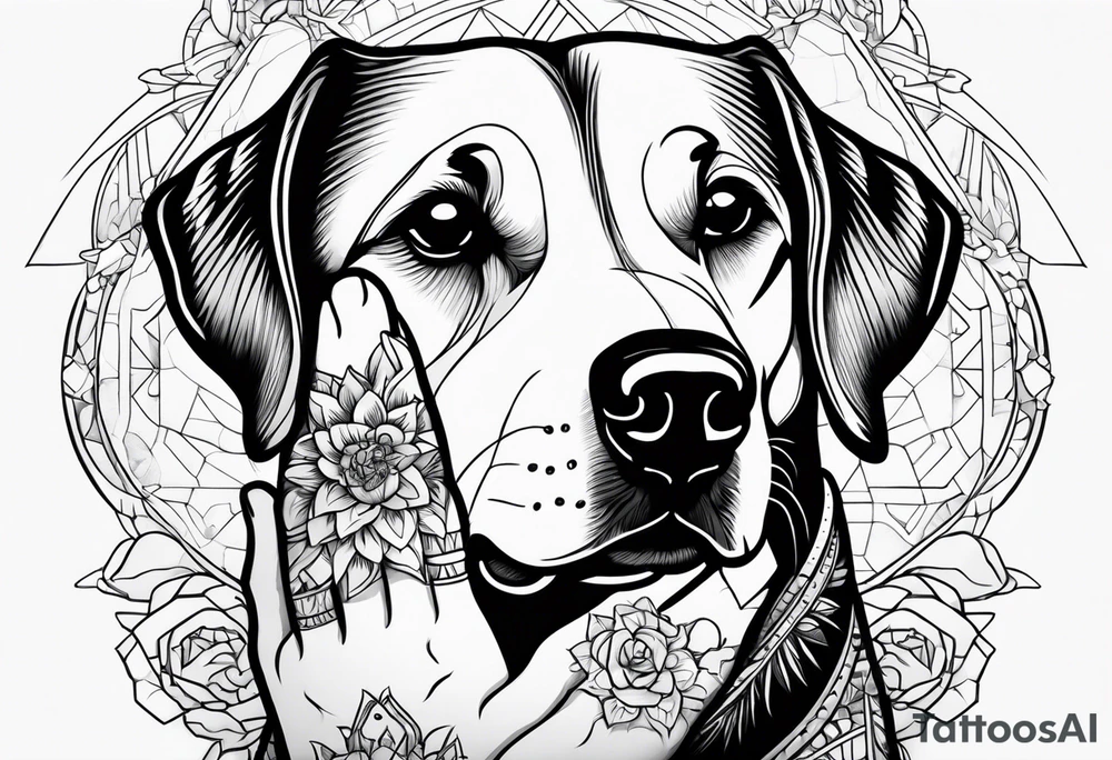 dog and human hand connected tattoo idea