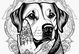 dog and human hand connected tattoo idea