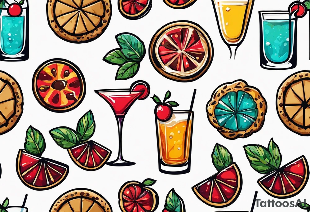 bold, colorful, simple design, cocktail, cookie, in a circle design tattoo idea