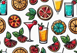 bold, colorful, simple design, cocktail, cookie, in a circle design tattoo idea
