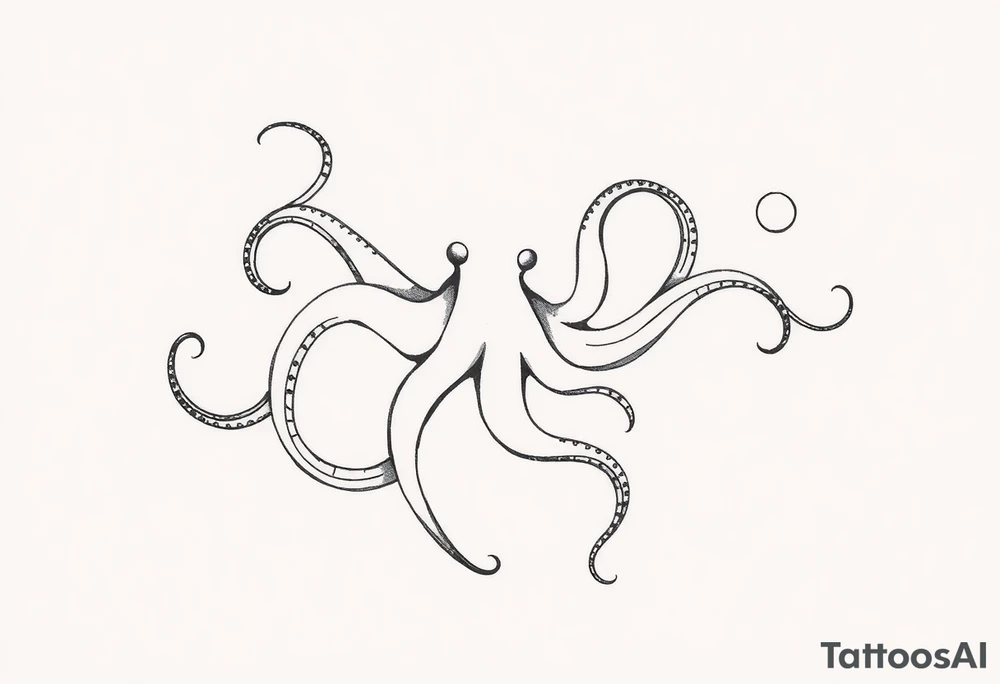 abstract tattoo design, flowing fine black lines, minimalistic style, psychedelic ink pattern, looks like gasoline or oil floating on water, iridescent texture implied, delicate and organic line swirls, elegant liquid shapes, abstract stream of ink, subtle illusion of an octopus, hidden tentacle forms, not literal animal, just hints, emerging in the fluid forms, surreal and trippy vibe, feminine and graceful, non-representational, semi-random ink trails, vapor-like flow, inspired by oil slicks, smoke or mist patterns, dynamic and hypnotic, modern abstract linework, echo of marine shapes, no solid fills, transparent and airy, Pis Saro and Balazs Bercsenyi inspiration, Do not draw an actual octopus – suggest it subtly through abstract flowing shapes, Focus on the liquid movement and gasoline texture, Imitate the look of black linework mimicking iridescent oil swirls, Psychedelic ink pattern that resembles tentacles but stays abstract tattoo idea