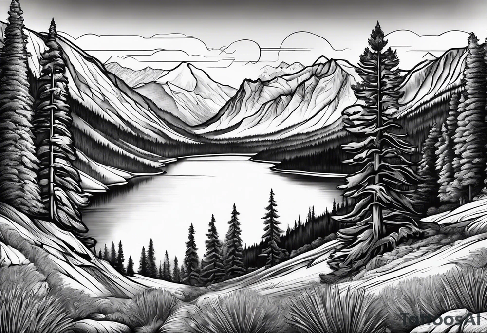 squaw valley with lake in the background tattoo idea