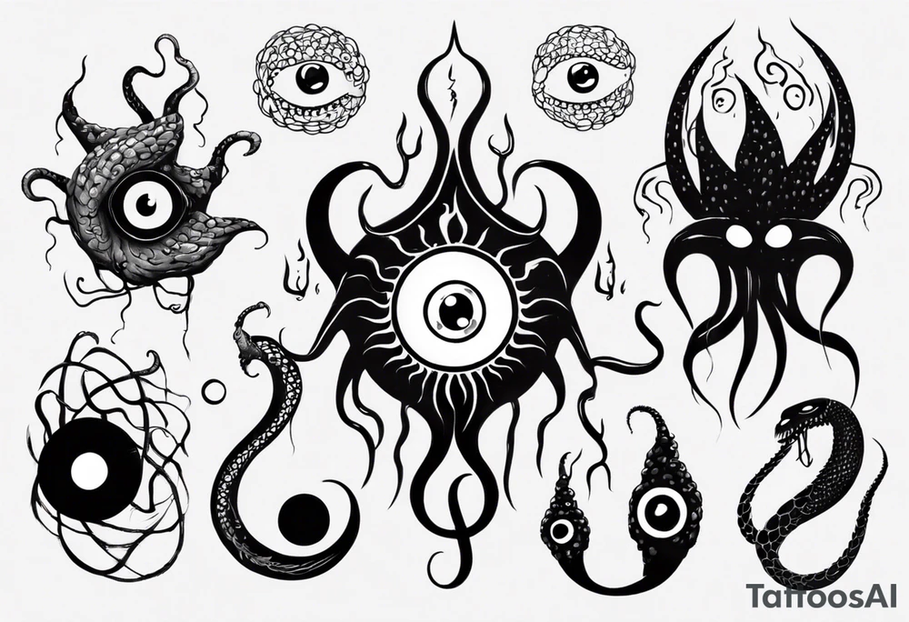 lovecraft them with eye and long tentacle tattoo idea