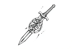 Armband tattoo of a sword with covered in a Celtic knot tattoo idea