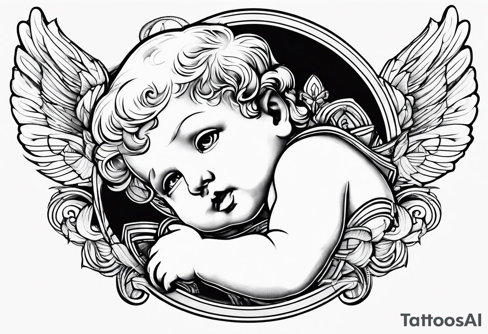 Cherub looking down tattoo idea