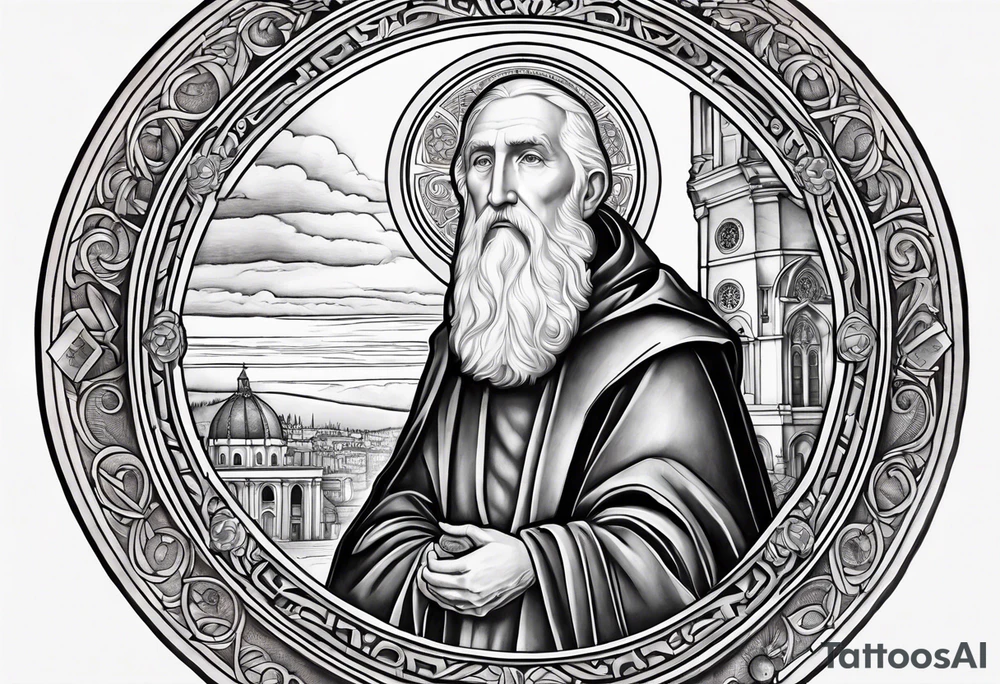 Make a St. Benedict medal tattoo design for the left side of my stomach tattoo idea