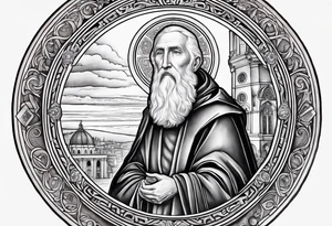 Make a St. Benedict medal tattoo design for the left side of my stomach tattoo idea