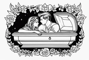 a male and female shadow only hugging in a casket tattoo idea
