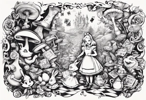 Alice in wonderland mural, "Alice, Don't Get Lost In Wonderland" tattoo idea