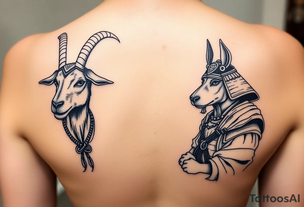 Goat and dog dressed up as samurai warriors tattoo idea