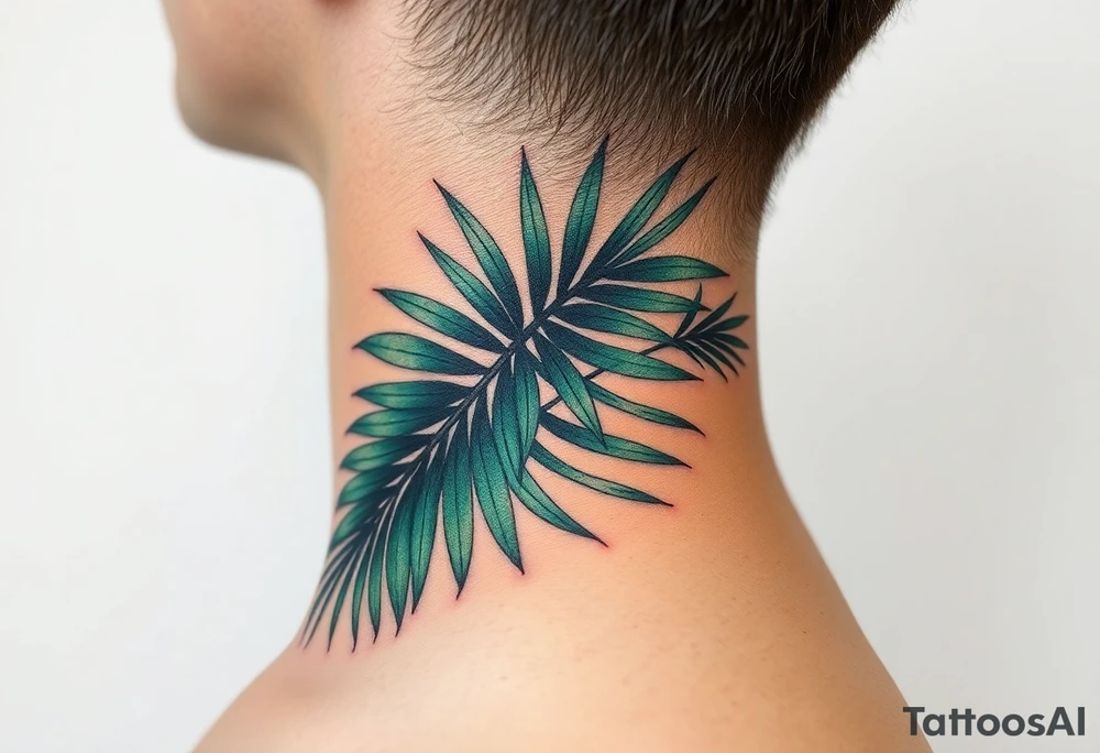 large palm leaves twisted following line side neck tattoo tattoo idea