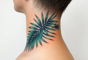 large palm leaves twisted following line side neck tattoo tattoo idea
