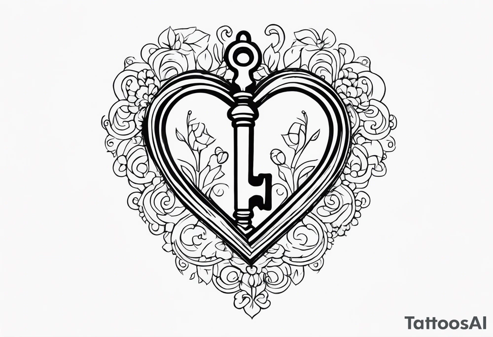 heart shaped antique skeleton key tattoo idea