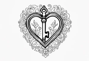 heart shaped antique skeleton key tattoo idea