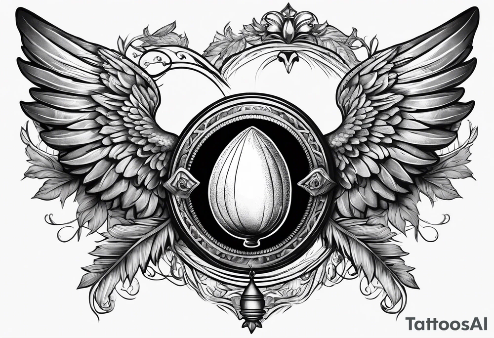 acorn with angel wings and halo tattoo idea