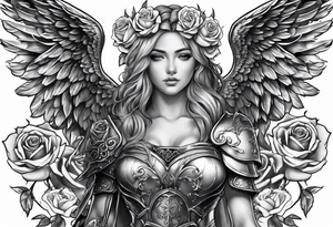 Angel in armor with roses tattoo idea