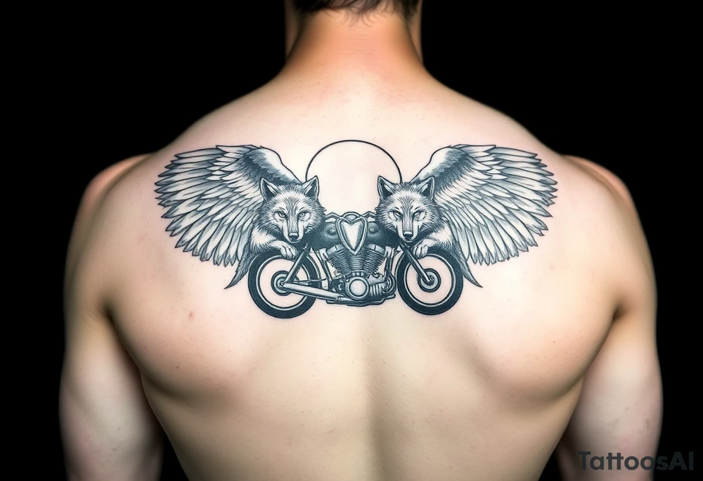 guardian angel wolves on a motorcycle tattoo idea