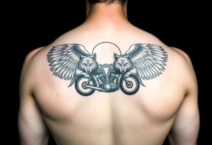 guardian angel wolves on a motorcycle tattoo idea