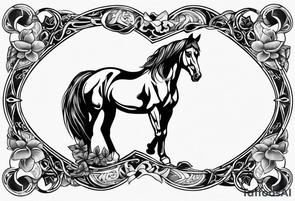 horse shoe with 5 leaf clover inside tattoo idea