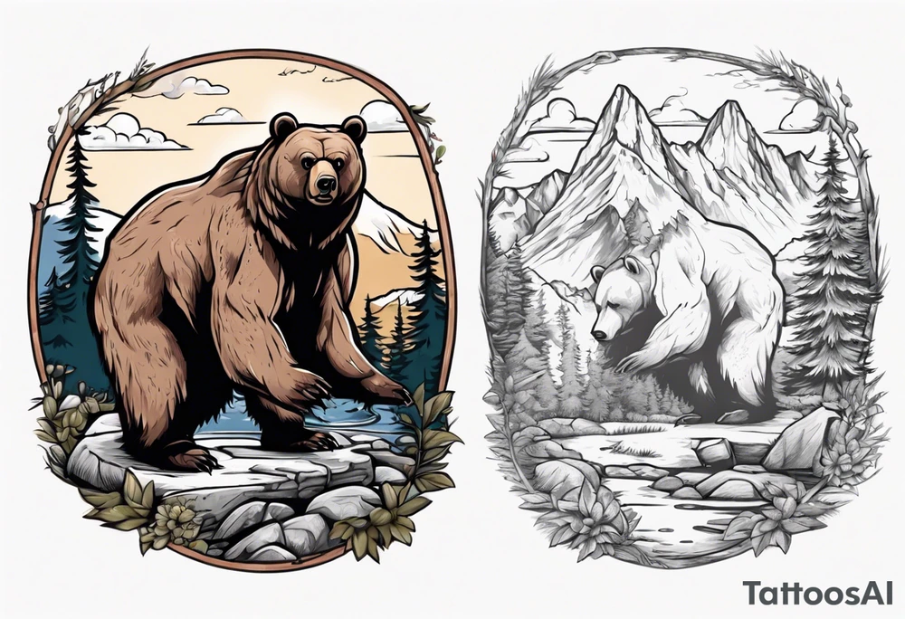 Bear with British Columbia landscape inside of it. tattoo idea