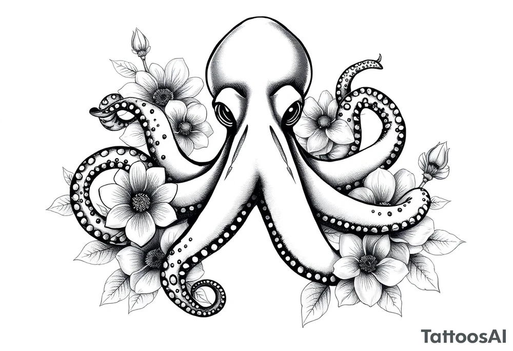 octopus and flowers tattoo idea