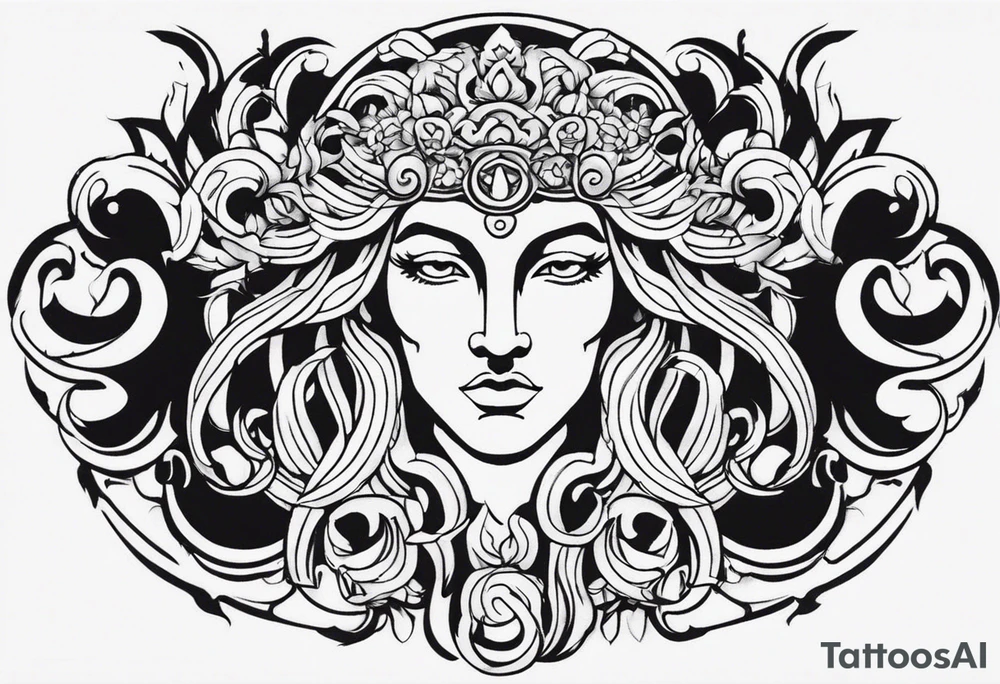I want to design a mythological upper arm tattoo. I want to have a part of the arm empty and there is another tattoo there, it should not be too big.
zeus medusa tattoo idea
