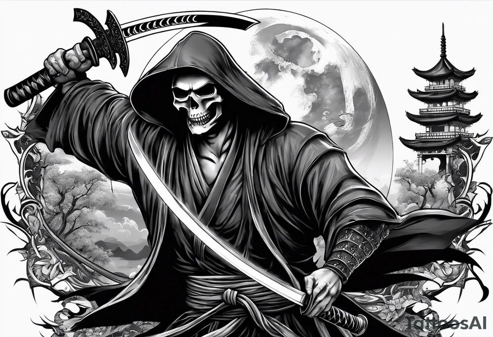 katana with grim reaper tattoo idea
