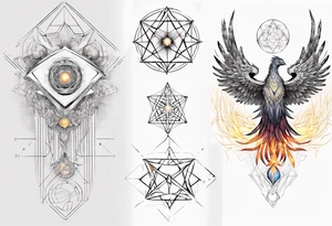 sacred geometry Metatron's cube with phoenix. Sleeve for woman's arm tattoo idea