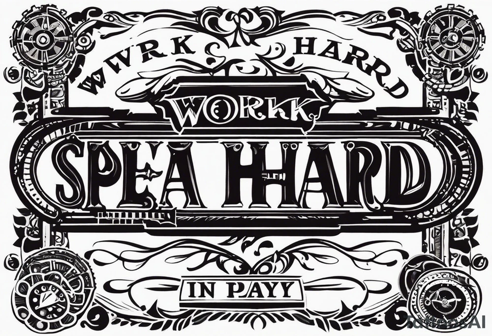 I want a tattoo containing the following two words "WORK HARD" and "PLAY HARD" in a steam punk design tattoo idea