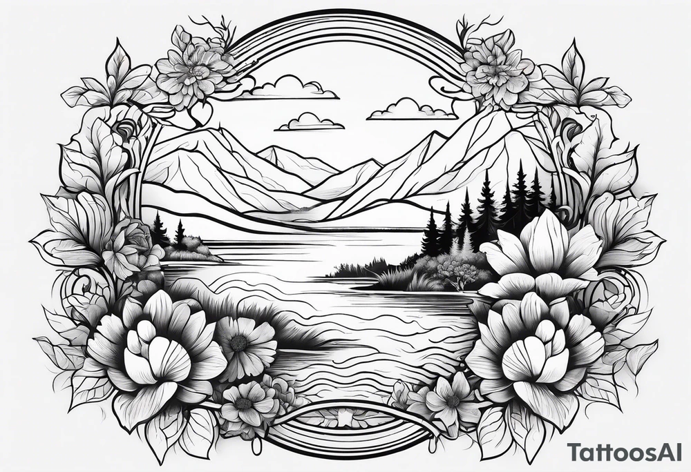 Lake inside flowers tattoo idea