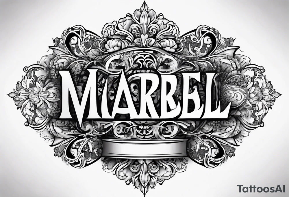 Lettering name spelling out “marabel” no background tattoo idea Lettering name spelling out “marabel” no background tattoo idea