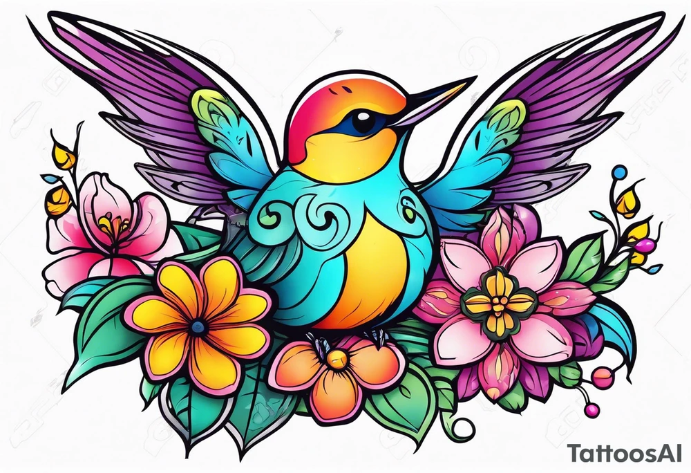 Fairy flower bird tattoo idea