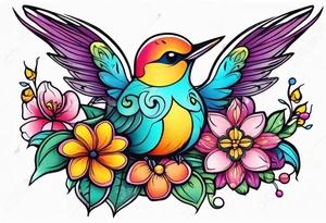 Fairy flower bird tattoo idea