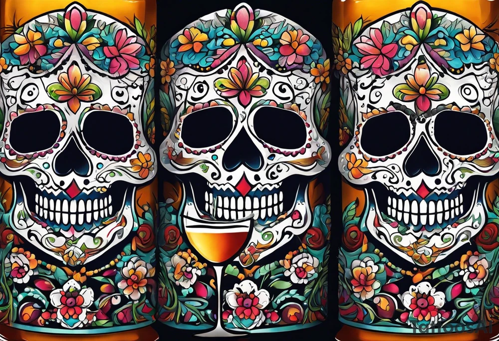 Mexico day of dead  man standing
 skeleton drink 4x6 cm tattoo idea
