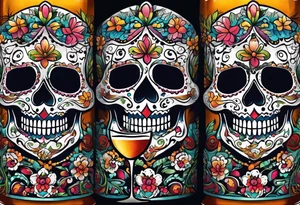 Mexico day of dead  man standing
 skeleton drink 4x6 cm tattoo idea
