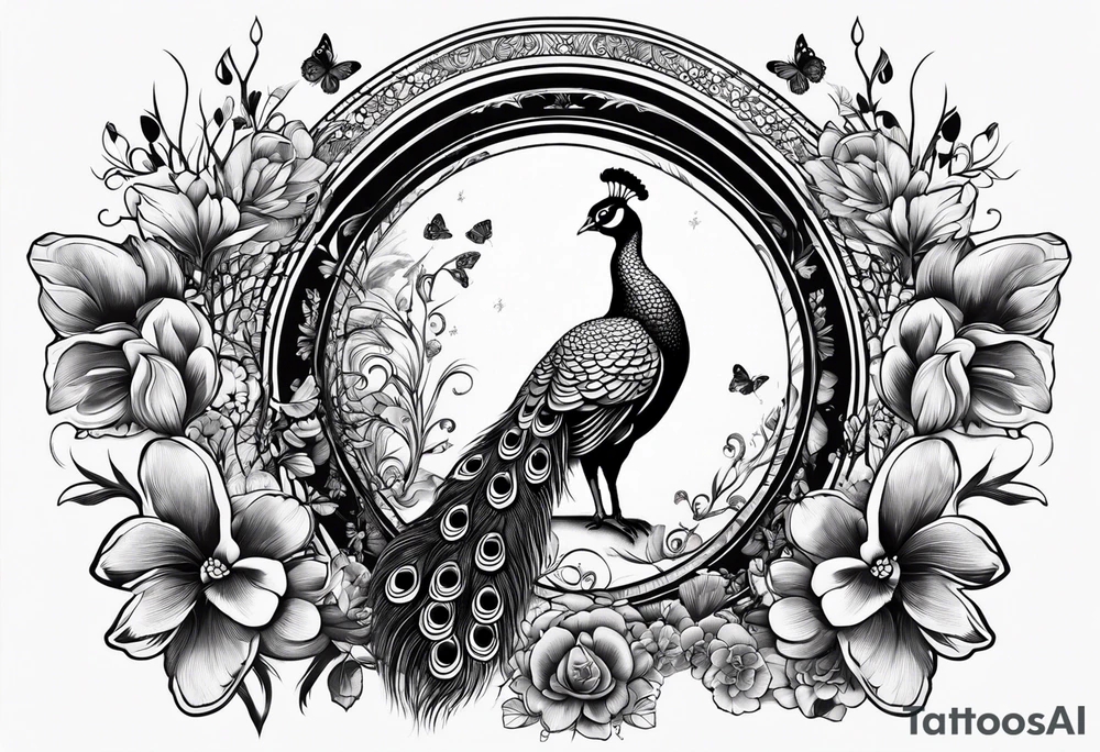 Peacock and butterfly tattoo idea