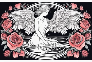 Delicate black lines create a minimalist yet impactful image. The angel could be ethereal, the swan elegantly outlined, and the roses hinted at with subtle shading. tattoo idea