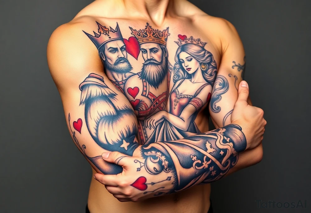 King of hearts holding a queen tattoo idea