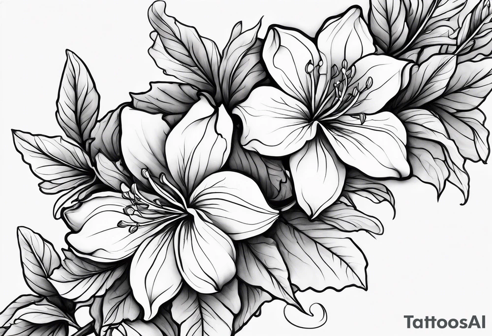 5-petal azaleas along a long branch tattoo idea