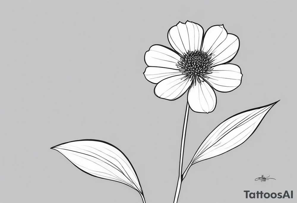 one very simple and no detailed waratha flower with stem in black and white, fine-line, very minimalistic, only a few lines tattoo idea