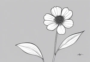 one very simple and no detailed waratha flower with stem in black and white, fine-line, very minimalistic, only a few lines tattoo idea