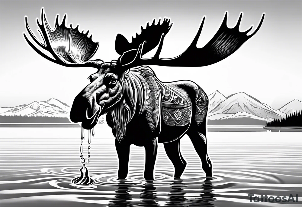 Native Moose Drinking At Lake tattoo idea