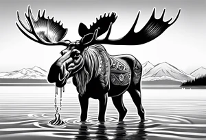 Native Moose Drinking At Lake tattoo idea