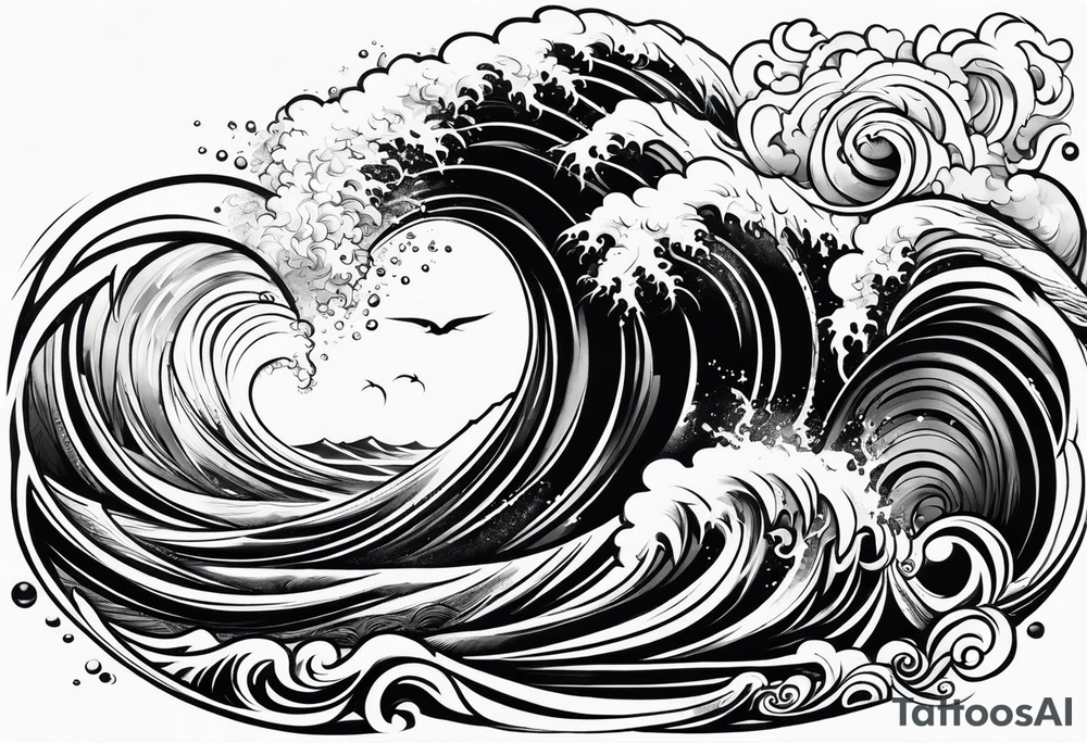 rib tattoo, stormy, waves and storm like tattoo idea