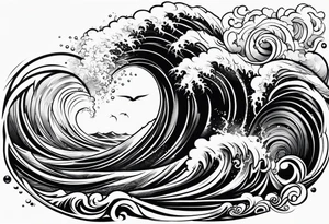 rib tattoo, stormy, waves and storm like tattoo idea