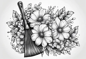broom with flowers tattoo idea