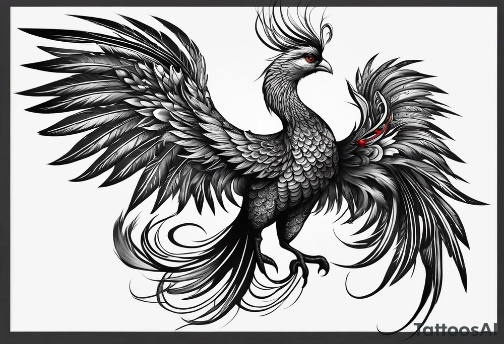 graceful asian style phoenix with extra long tail feathers and a long neck tattoo idea graceful asian style phoenix with extra long tail feathers and a long neck tattoo idea