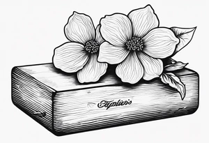 A simple vintage cigar box with a dogwood flower next to it as well as a lit cigar tattoo idea