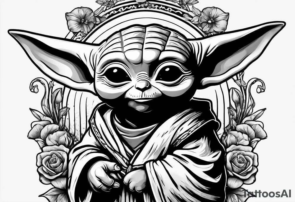 Baby yoda with unicorn tattoo idea