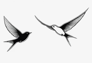 Design a forearm tattoo featuring a minimalist swallows in flight, symbolizing freedom and new beginnings tattoo idea